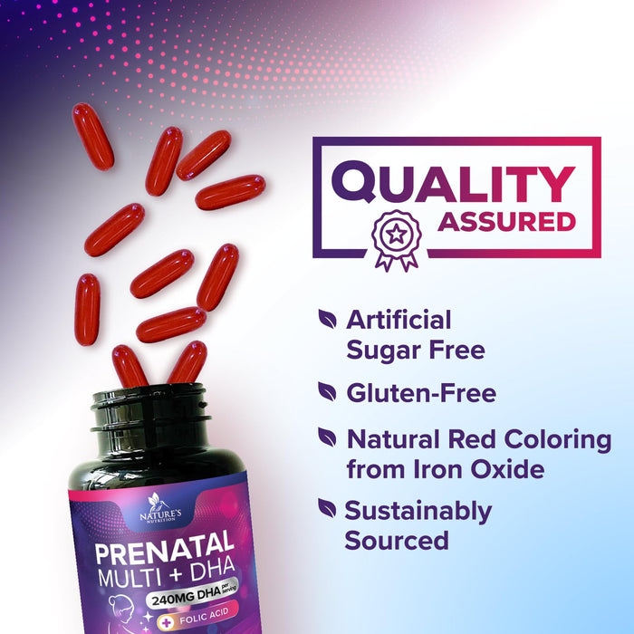 Prenatal Vitamins with Folic Acid & DHA, Fetal Brain Development Support with Folate & Omega 3's, Prenatal Multivitamin for Women, Vitamin A, C, D, B6, B12 & Iron, Pregnancy Supplement - 120 Softgels