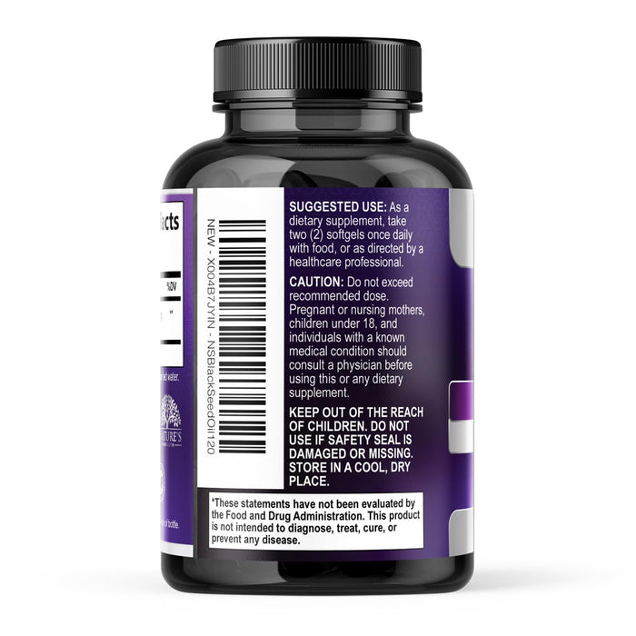 Black Seed Oil Capsules 1000mg with Thymoquinone - Pure Nigella Sativa for Skin Health & Immune Support, 100% Blackseed Oil, Amazing Extraction Above Cold Pressed Black Cumin Seed - 120 Softgels