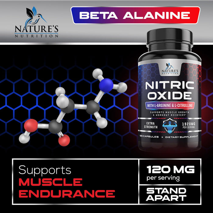 Nitric Oxide Booster Extra Strength 3000mg - L Arginine 3X Strength Nitric Oxide Supplements for Men and Women, Citrulline, Supports Muscle, Heart Health & Energy Supplement, Non-GMO - 120 Capsules