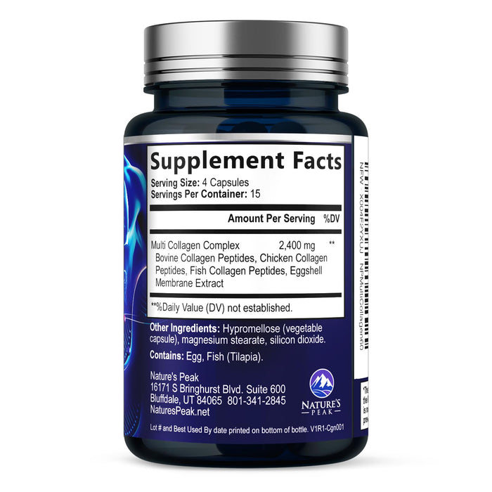 Multi Collagen Peptides Supplement for Hair, Nail, Skin - Type I, II, III, V, X, Collagen Powder Pills - Grass-Fed, Hydrolyzed for Bone and Joint Support for Women & Men, Non-GMO - 60 Capsules