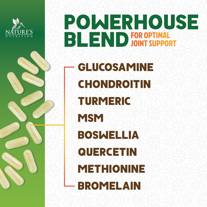 Glucosamine Chondroitin MSM 2100mg Complex - Joint Support Supplement for Joint Mobility & Comfort For Men and Women with Turmeric & Boswellia, Triple Strength Glucosamine Supplements - 60 Capsules