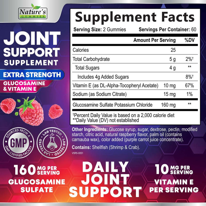 Joint Support Supplement - Extra Strength Glucosamine Gummy Supports Joints Health & Flexibility for Back, Knees, Hands - Natural Vitamin E Immune Support - Best Gummies for Women & Men - 120 Gummies