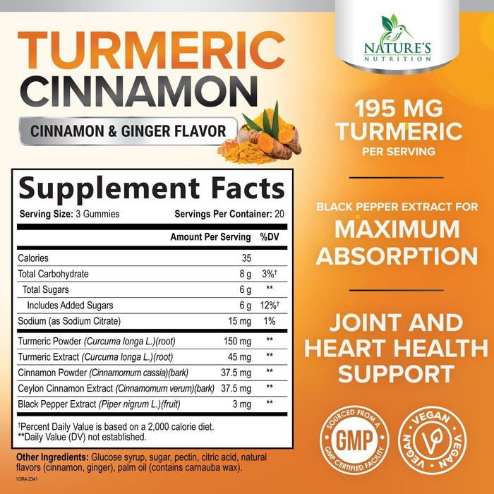 Turmeric Curcumin Gummies with Ginger & Cinnamon – 60 Gummies