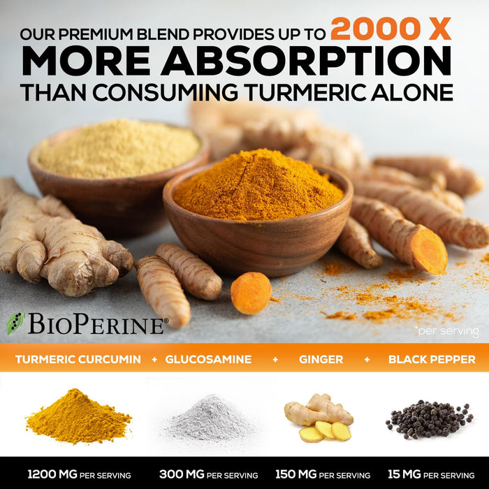 Turmeric Curcumin 2000mg with Glucosamine Chondroitin & Ginger – 60 Capsules