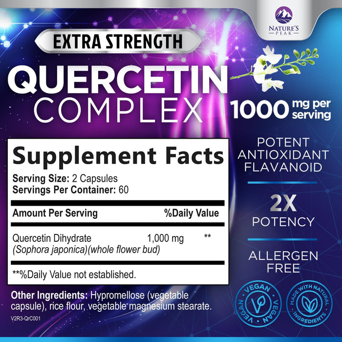 Quercetin Capsules 1000mg, with Ultra Strength Complex - Health Antioxidant Supplements for Respiratory, Heart and Immune Support - Vegan Third Party Tested, Non-GMO, Gluten Free - 120 Veggie Capsules