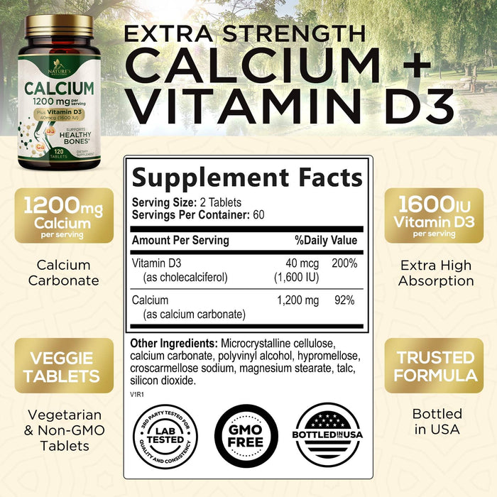 Calcium 1200 mg with Vitamin D3 – 120 Tablets