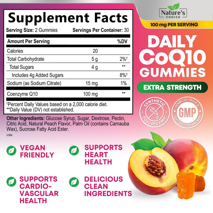 CoQ10 100mg Gummies - 3X Better Absorption, Antioxidant for Heart Health Support & Energy Production, Ultra Coenzyme Q10 Vitamins, Co q 10 Supplement, Dietary Supplement, Non-GMO - 60 CoQ10 Gummies