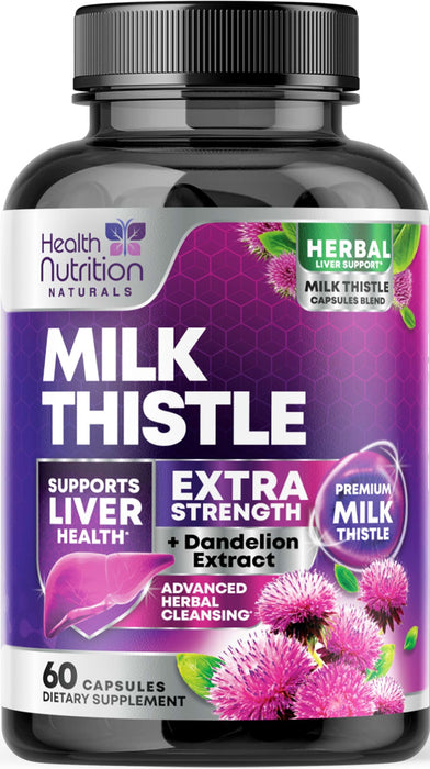 Milk Thistle Supplement - Liver Cleanse Detox & Repair Formula 1000mg with Dandelion - Nature's Herbal Milk Thistle Extract Supplements w/Silymarin Marianum, Supports Liver Health - 60 Capsules