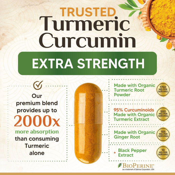 Turmeric Curcumin 1750mg with Organic Turmeric & Ginger – 360 Capsules