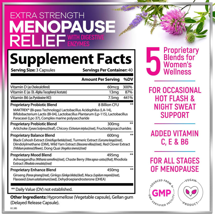 Menopause Supplements for Women - 8 Billion CFU Probiotics, Hot Flash, Night Sweats & Menopause Relief Probiotic for Vaginal, Digestive Health & Immune Support with Black Cohosh - 120 Capsules