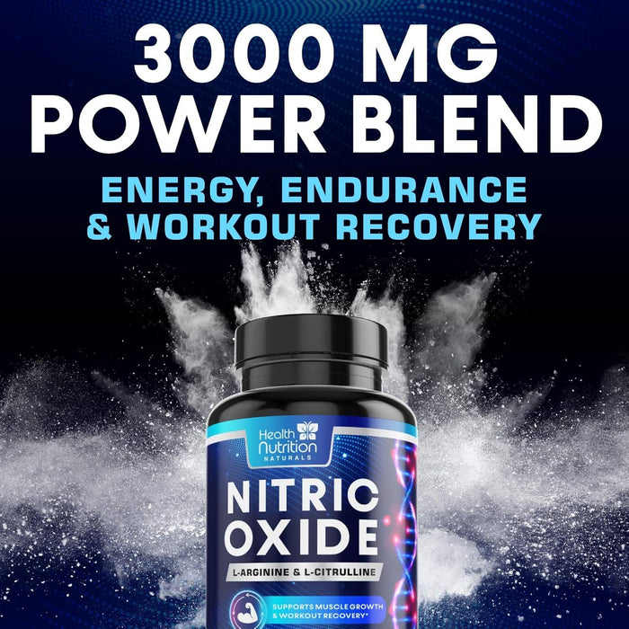 Extra Strength Nitric Oxide Supplement 3X Strength L Arginine, Citrulline Malate, AAKG, Beta Alanine - Premium Muscle Supporting Nitric Booster - Natural Energy & Heart Health Support - 180 Capsules