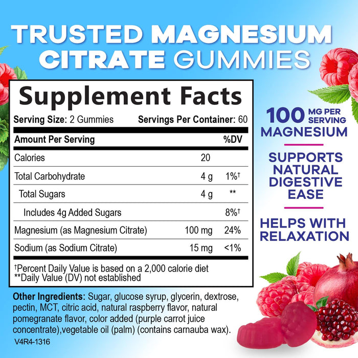 Magnesium Gummies Supplement - High Absorption Magnesium Citrate Supplement for Adults & Kids - Nature's Calm Magnesio Gummy Dietary Supplements for Bone, Muscle Health, Heart Support - 120 Gummies