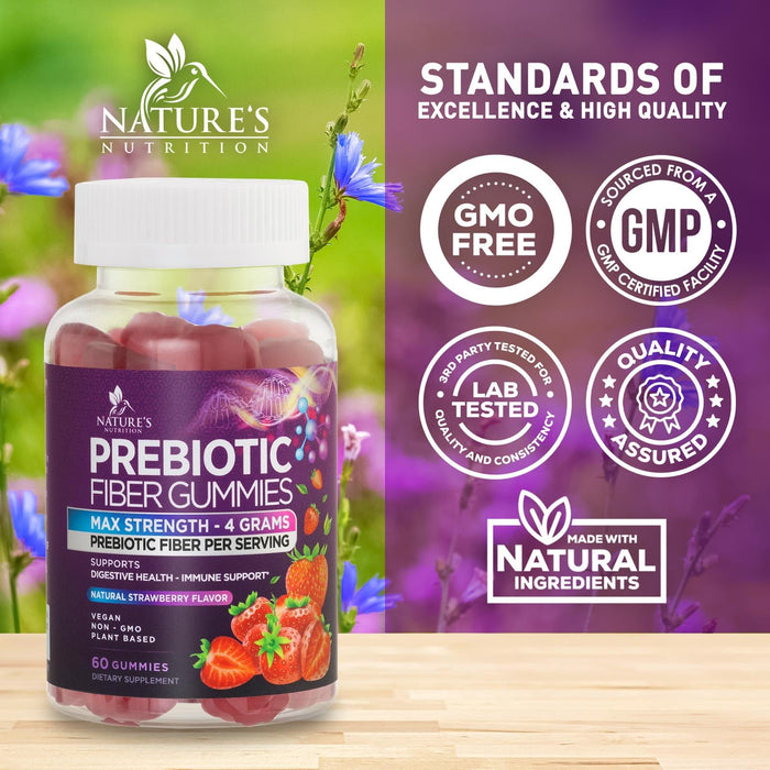 Fiber Gummies for Adults, Daily 4g Gummy Fiber Supplement, Prebiotic Gummy Digestive Health Support - Plant Based Soluble Fiber Chews, Prebiotics Supports Regularity & Digestion Non-GMO - 60 Gummies