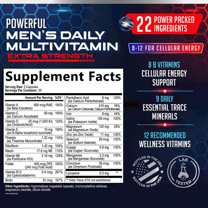 Multivitamin for Men - Vitamin A, C, D, E, Zinc, Calcium, Multivitamins for Immune Health Support, Vitamin B12, Men’s Daily Multivitamin Supplement Capsules, Non-GMO Mens Multi Vitamins - 60 Capsules
