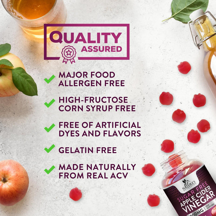 Apple Cider Vinegar Gummies for Weight Loss 1000mg - Vegan Apple Vinegar Gummy for Detox & Cleanse, ACV Supplement Pills, Vitamin B12, Sugar Free ACV Gummy, Non-GMO, Nature's Nutrition - 120 Gummies