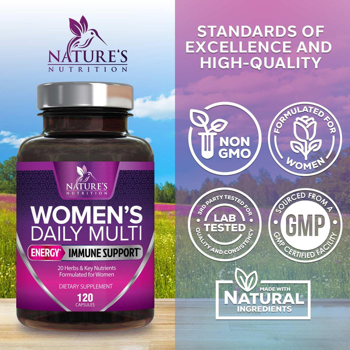 Multivitamin for Women with Vitamins A, C, D, E, B6, B12, Zinc, Calcium & Magnesium, Womens Daily Multi Vitamin Multimineral Supplement for Bone Health, Energy & Immune Support, Non-GMO - 120 Capsules