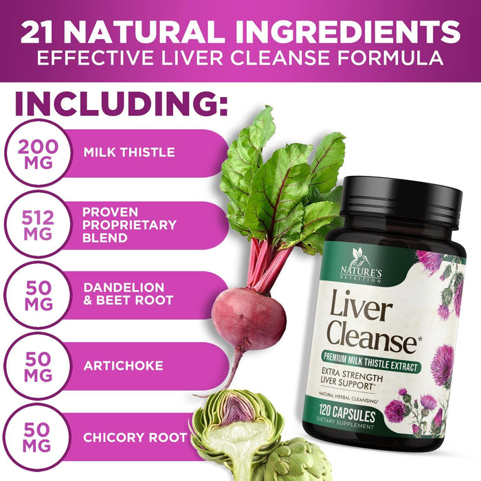 Liver Cleanse Detox & Repair Formula - Herbal Liver Support Supplement with Milk Thistle with Silymarin, Artichoke Extract, Dandelion, Beet, Chicory Root, & Turmeric for Liver Health - 120 Capsules