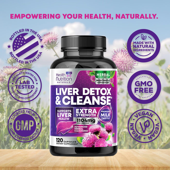 Gentle Liver Cleanse Detox & Repair Formula - Herbal Liver Support Supplement: Milk Thistle with Silymarin, Artichoke Extract, Dandelion, Beet, Chicory Root, & Turmeric for Liver Health - 120 Capsules