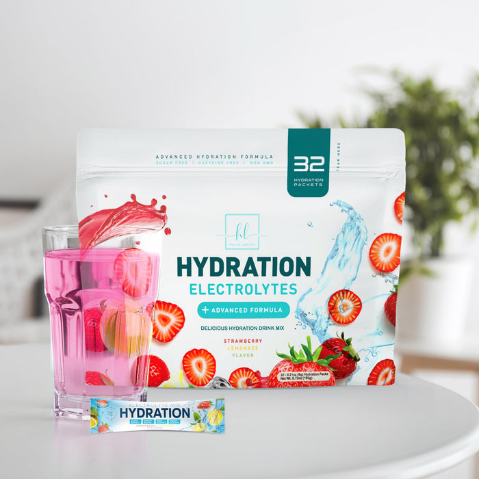 Electrolytes Hydration Packets - Keto Recovery Powder with Potassium, Magnesium, Sodium, Zinc & Vitamin C, Sugar-Free, Hydration Electrolyte Liquid Drink Mixes, Vegan, Strawberry Lemon (32 Pack)