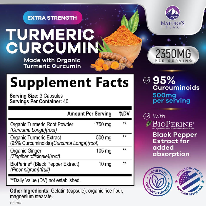 Turmeric Supplement Curcumin 2350mg - with Organic Ginger & Turmeric, BioPerine Black Pepper Extract 95% Curcuminoids - Advanced Absorption Antioxidant & Joint Immune Support - Vegan - 120 Capsules