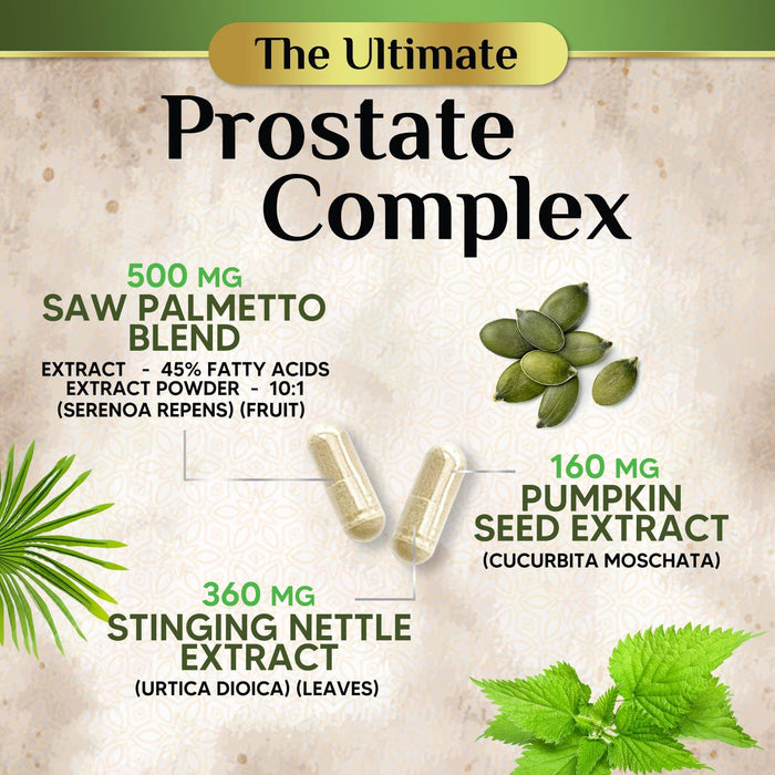 Saw Palmetto for Men Prostate Supplement - Potent 3X Formula with Stinging Nettle + Pumpkin Seed Extract for Men's Health, Herbal Prostate Supplement for Urinary Support, Bottled in USA, 60 Capsules