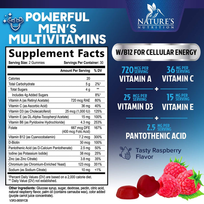 Multivitamin for Men - Daily Mens Multivitamins & Multiminerals with Vitamin D, Vitamin C, B12 Zinc & More - Energy, Memory, Focus & Immune Health Support - Essential for Men Over 40 - 60 Gummies