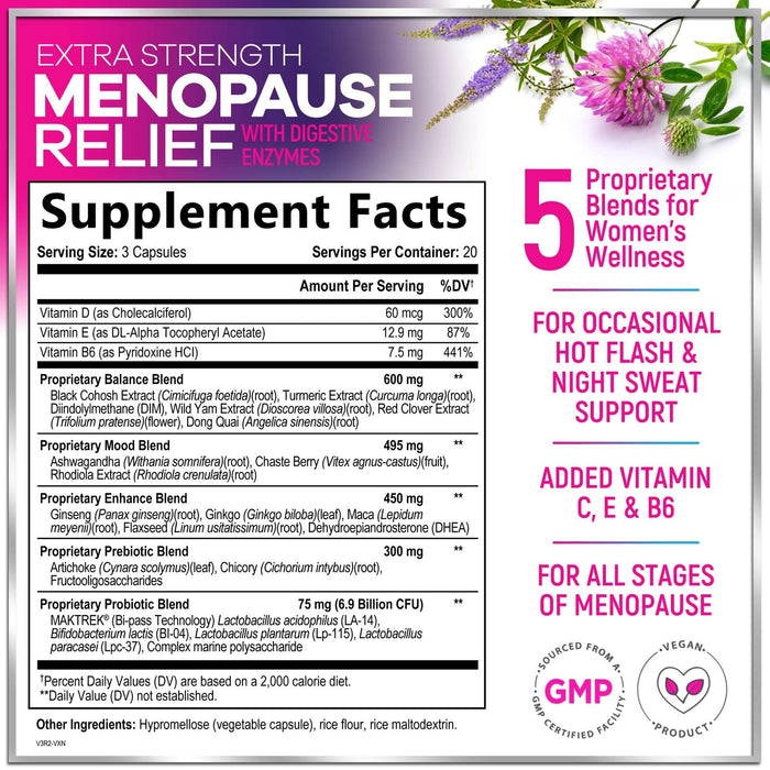 Menopause Supplements for Women - 8 Billion CFU Probiotics, Hot Flash, Night Sweats & Menopause Relief Probiotic for Vaginal, Digestive Health & Immune Support with Black Cohosh - 60 Capsules