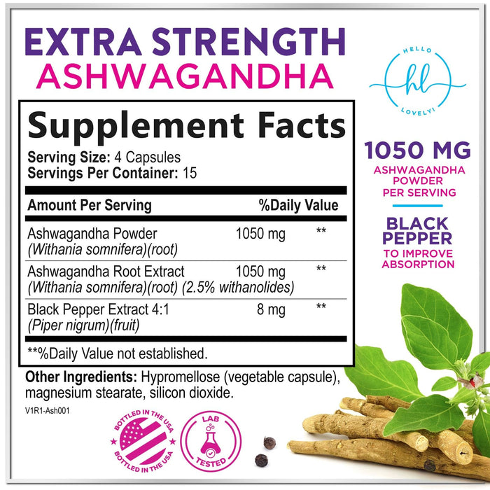 Ashwagandha 2,100 mg - Ashwagandha Supplements for Women in Veggie Capsules with Powder & Root Extract, Black Pepper for High Absorption, Plant Based, Non-GMO, Bottled in the USA - 60 Veggie Capsules
