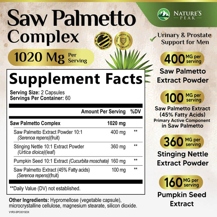 Saw Palmetto for Men Prostate Supplement - Potent 3X Formula with Stinging Nettle + Pumpkin Seed Extract for Men's Health, Herbal Prostate Supplement for Urinary Support, Bottled in USA, 120 Capsules