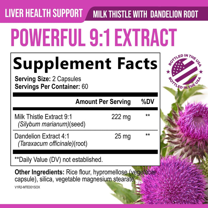 Milk Thistle Supplement - Liver Cleanse Detox & Repair Formula 1000mg with Dandelion - Nature's Herbal Milk Thistle Extract Supplements w/Silymarin Marianum, Supports Liver Health - 120 Capsules