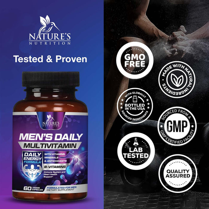 Multivitamin for Men - Vitamin A, C, D, E, Zinc, Calcium, Multivitamins for Immune Health Support, Vitamin B12, Men’s Daily Multivitamin Supplement Capsules, Non-GMO Mens Multi Vitamins - 60 Capsules