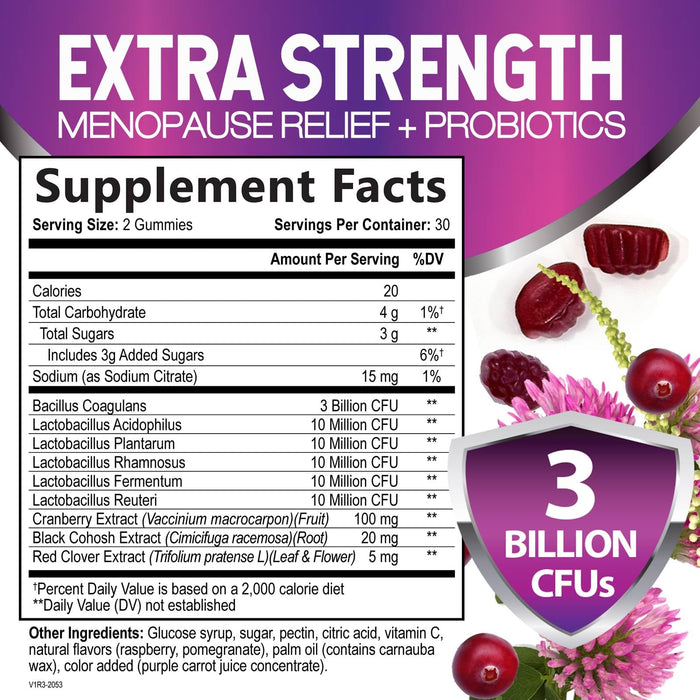 Menopause Supplements for Women - 3 Billion CFU Natural Menopause Relief for Mild Hot Flashes & Night Sweats, PH, Vaginal Health Support Probiotics for Women Gummy, Probiotic Supplement - 60 Gummies