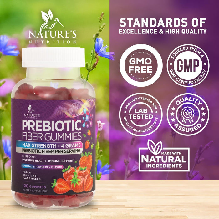 Fiber Gummies for Adults, Daily 4g Gummy Fiber Supplement, Prebiotic Gummy Digestive Health Support - Plant Based Soluble Fiber Chews, Prebiotics Supports Regularity & Digestion Non-GMO - 120 Gummies