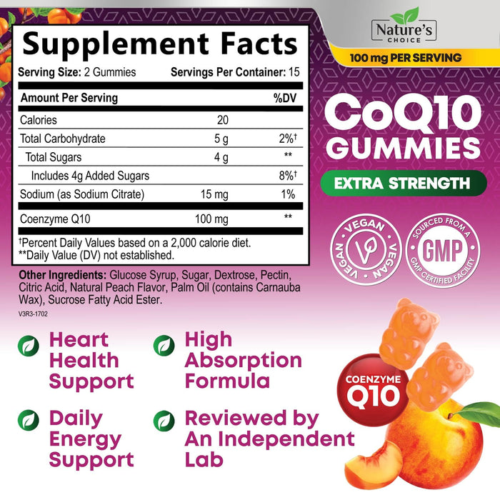 CoQ10 100mg Gummies - 3X Better Absorption, Antioxidant for Heart Health Support & Energy Production, Ultra Coenzyme Q10 Vitamins, Co q 10 Supplement, Dietary Supplement, Non-GMO - 30 CoQ10 Gummies