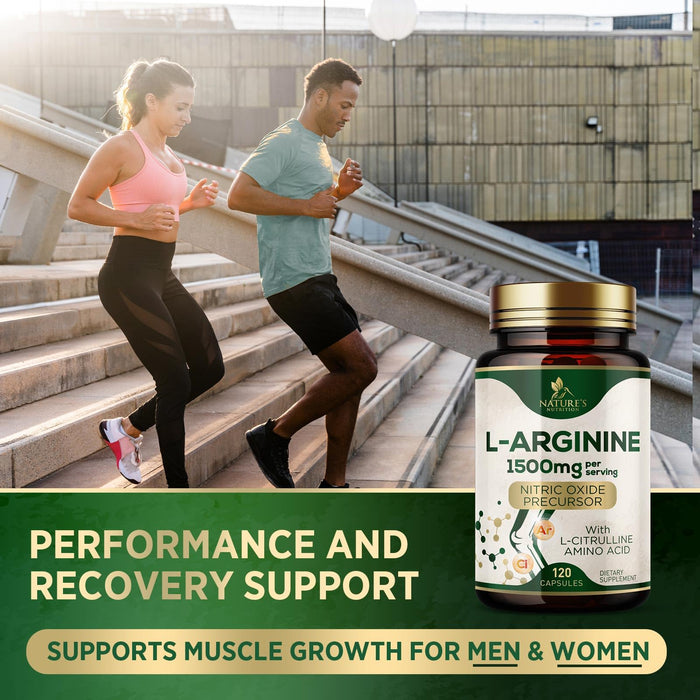 L-Arginine Supplement 1000mg with L-Citrulline - Heart Health Support - Muscle Supporting Nitric Oxide Precursor Booster for Extra Strength - Non-GMO Amino Acid Energy Blend For Men - 120 Capsules