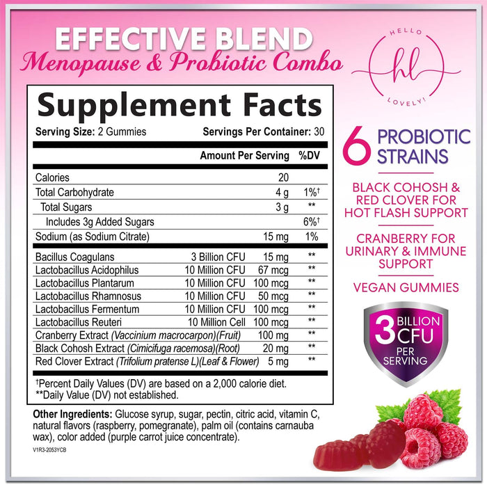 Menopause Supplements for Women Gummies with Black Cohosh, Cranberry 3 Billion CFU Probiotics - Complete Menopause Balance Relief for Hot Flashes, Night Sweats, PH, Vaginal Health Support - 60 Gummies