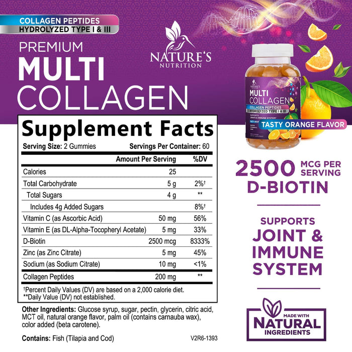 Collagen Gummies for Women with Vitamin C, Zinc & Biotin - Hydrolyzed Protein Type 1 & 3 Multi Collagen Peptides Supplement - Support for Hair, Skin, Nails & Joints, Gluten Free Complex - 120 Gummies