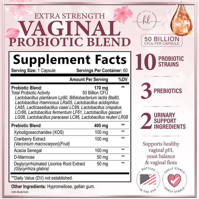 Vaginal Probiotics for Women - Vaginal PH Flora Feminine Health Balance Support - 50 Billion CFU Per Capsule, Odor Digestive Immune Support - Womens Probiotics Supplement with Cranberry - 60 Capsules