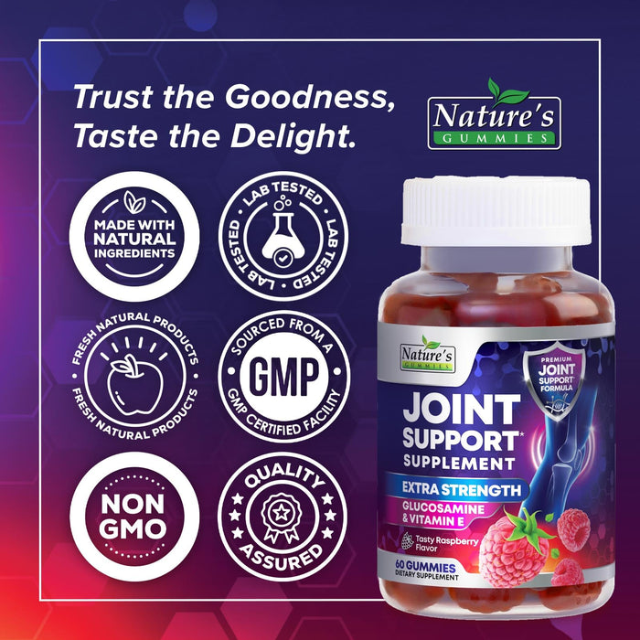 Joint Support Supplement - Extra Strength Glucosamine Gummy Supports Joints Health & Flexibility for Back, Knees, Hands - Natural Vitamin E Immune Support - Best Gummies for Women & Men - 60 Gummies