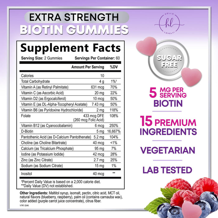 Hair Vitamins Gummy for Women with Biotin 5000 mcg, Sugar-Free Hair Growth Support with Vitamins E & C, Thicker, Stronger & Beautiful Hair, Skin & Nails, Hair Health Support Supplement - 120 Gummies