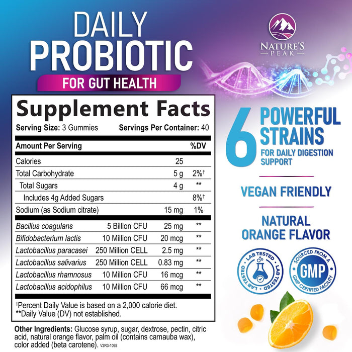 Probiotic Gummies for Women, Men & Teens - 5 Billion CFUs, 6 Pro Biotic Strains - Daily Probiotic Gummy Supplement for Natural Digestive Health, â€œGoodâ€ Gut & Immune Support, Orange Flavor - 120 Count