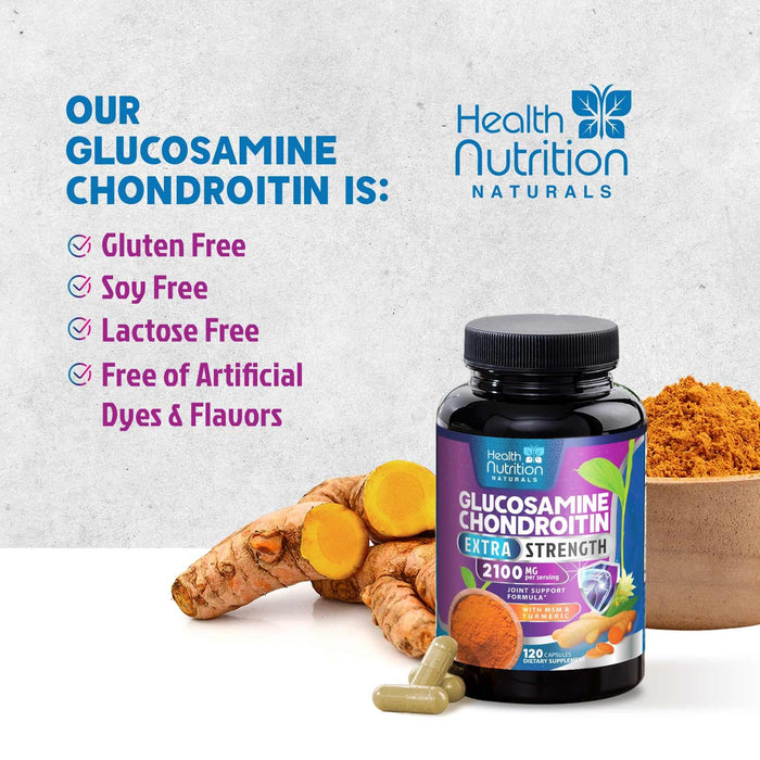 Glucosamine Chondroitin MSM 2100mg Complex - Joint Health Supplement with Turmeric & Boswellia - Quercetin for Cartilage, Flexibility & Mobility - Triple Strength Glucosamine Sulfate - 120 Capsules