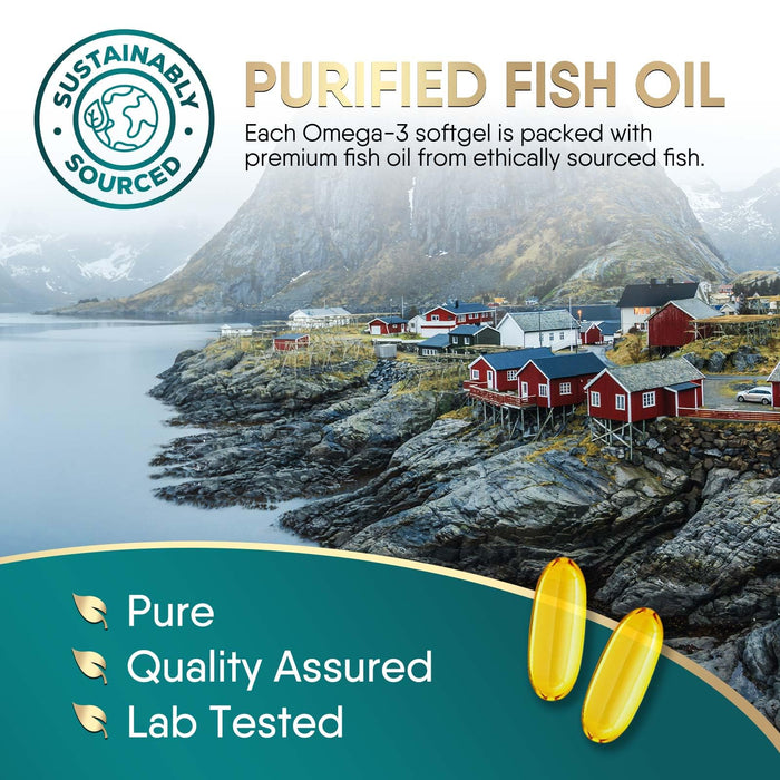 Omega 3 Fish Oil Supplement 2400 mg - Triple Strength EPA & DHA Fish Oil Omega 3, Essential Fatty Acids Supplement Softgels, Brain & Heart Health Support Supplements, Gluten Free Non-GMO, 180 Softgels