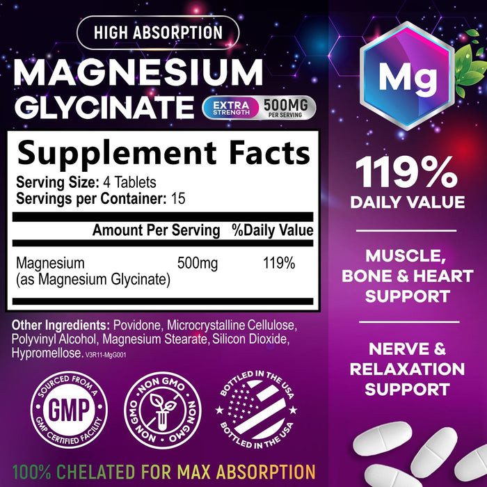 Magnesium Glycinate 500mg – 60 Tablets