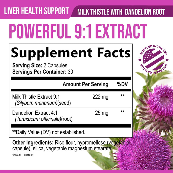 Milk Thistle Supplement - Liver Cleanse Detox & Repair Formula 1000mg with Dandelion - Nature's Herbal Milk Thistle Extract Supplements w/Silymarin Marianum, Supports Liver Health - 60 Capsules