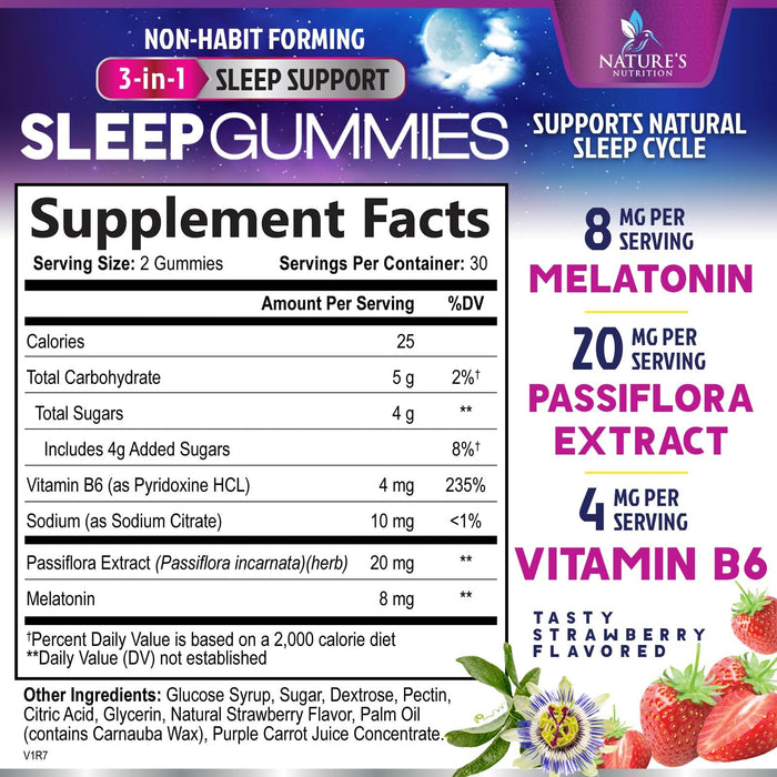 Melatonin Sleep Gummies - 8 mg Melatonin Extra Strength with 20mg Passiflora Sleeping Gummy Supplements, Sleep Gummies for Adults, Occasional Sleeping Support Supplement, Non-Habit Forming - 60 Count