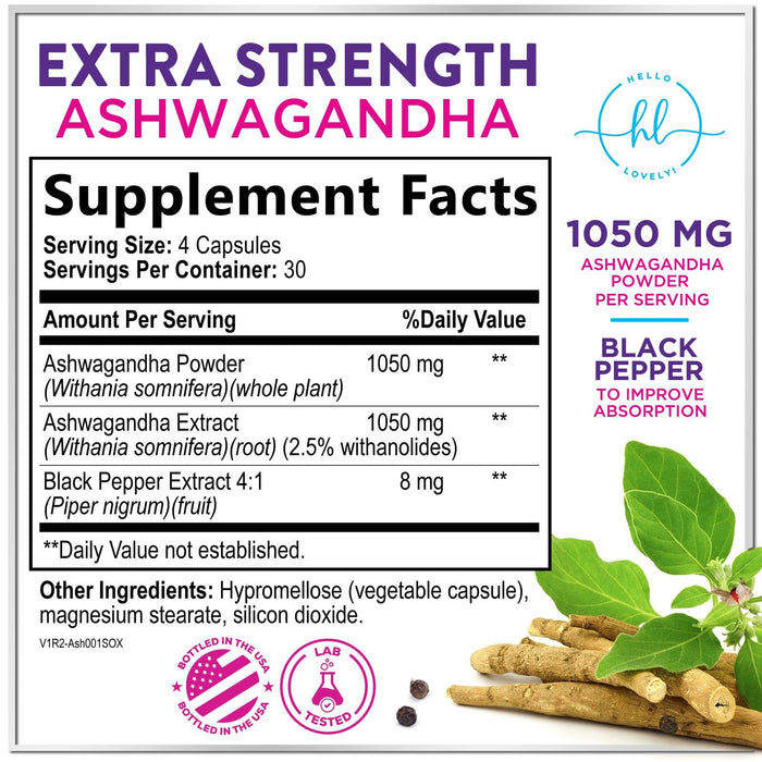 Ashwagandha 2,100 mg - Ashwagandha Supplements for Women in Veggie Capsules with Powder & Root Extract, Black Pepper for High Absorption, Plant Based, Non-GMO, Bottled in the USA - 120 Veggie Capsules