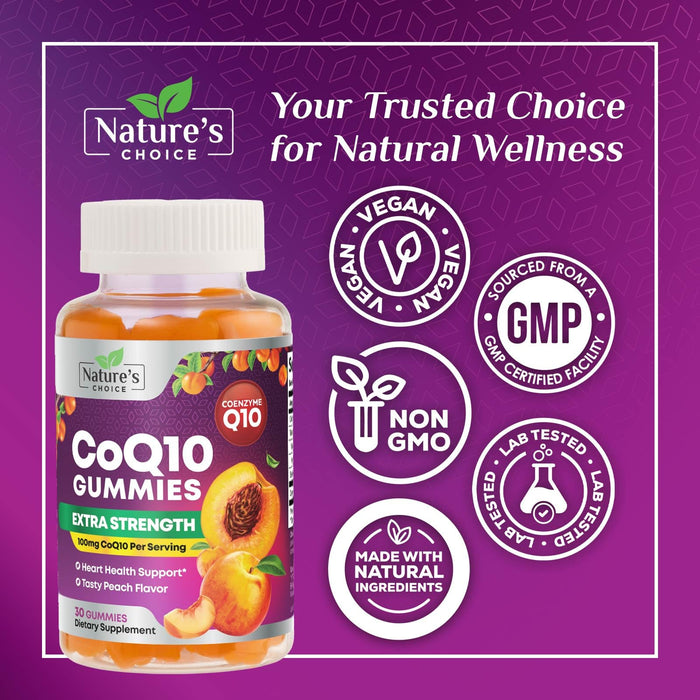 CoQ10 100mg Gummies - 3X Better Absorption, Antioxidant for Heart Health Support & Energy Production, Ultra Coenzyme Q10 Vitamins, Co q 10 Supplement, Dietary Supplement, Non-GMO - 30 CoQ10 Gummies