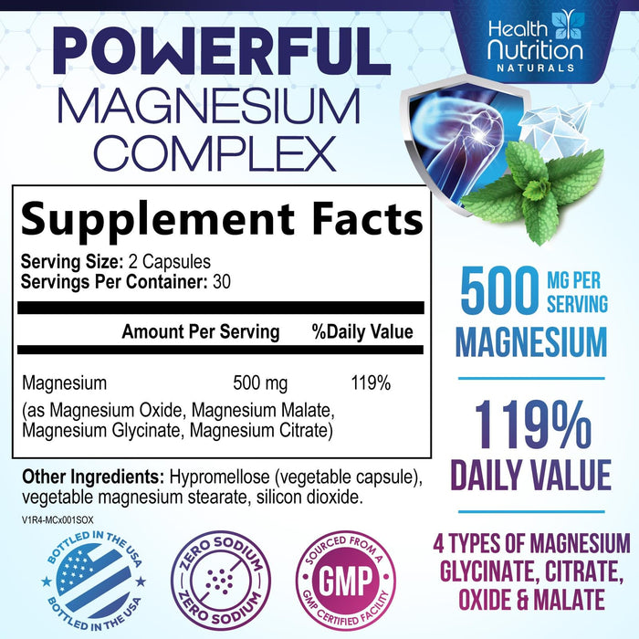 Magnesium Complex Capsules 500 mg with Oxide – 60 Capsules