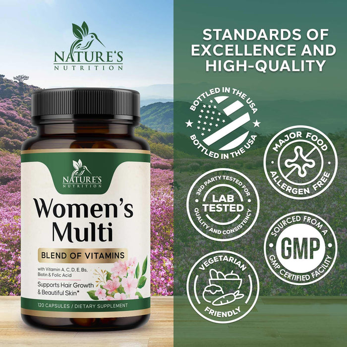 Multivitamin for Women with Vitamins A, C, D, E, B6, B12, Zinc, Calcium & Magnesium, Womens Daily Multi Vitamin Multimineral Supplement for Bone Health, Energy & Immune Support, Non-GMO - 120 Capsules